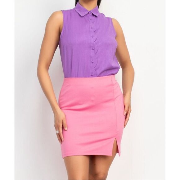 Purple collared sleeveless button down shirt - Picture 2 of 9